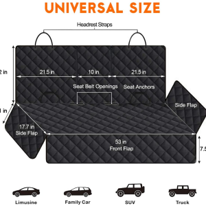 Dog Car Seat Cover, Back Seat Cover for Dogs Pet Car Seat Protector Waterproof Bench Car Seat Cover, Non-Slip Reat Seat Cover Fits Middle Armrest for Most Cars Trucks Suvs - Black - Image 3