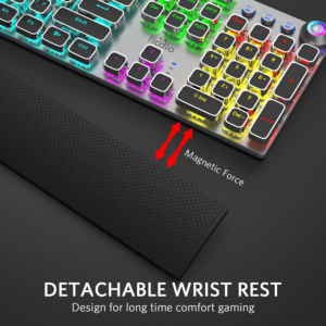 Mechanical Gaming Keyboard, LED Rainbow Gaming Backlit, 104 Anti-Ghosting Keys, Quick-Response Black Switches, Multimedia Control for PC and Desktop Computer, with Removable Hand Rest - Image 3
