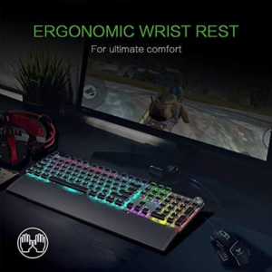 Mechanical Gaming Keyboard, LED Rainbow Gaming Backlit, 104 Anti-Ghosting Keys, Quick-Response Black Switches, Multimedia Control for PC and Desktop Computer, with Removable Hand Rest - Image 10