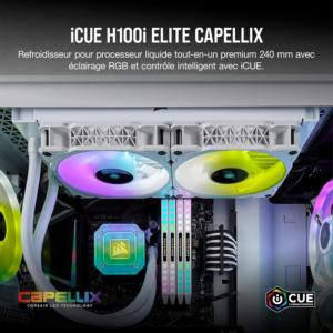 Icue H100I Elite Capellix Liquid CPU Cooler - White - Image 2
