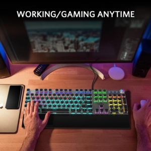 Mechanical Gaming Keyboard, LED Rainbow Gaming Backlit, 104 Anti-Ghosting Keys, Quick-Response Black Switches, Multimedia Control for PC and Desktop Computer, with Removable Hand Rest - Image 9