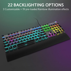 Mechanical Gaming Keyboard, LED Rainbow Gaming Backlit, 104 Anti-Ghosting Keys, Quick-Response Black Switches, Multimedia Control for PC and Desktop Computer, with Removable Hand Rest - Image 2